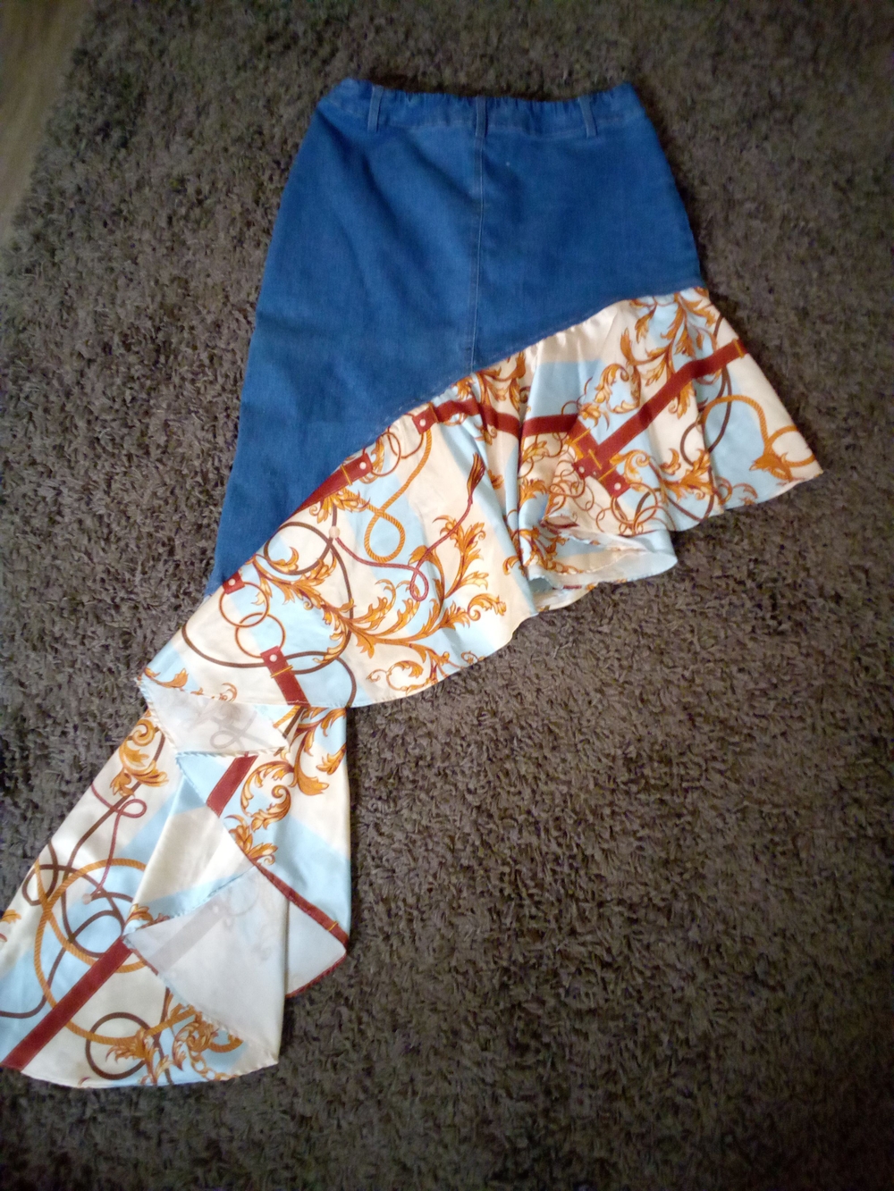 Blue Denim Asymmetric Skirt with